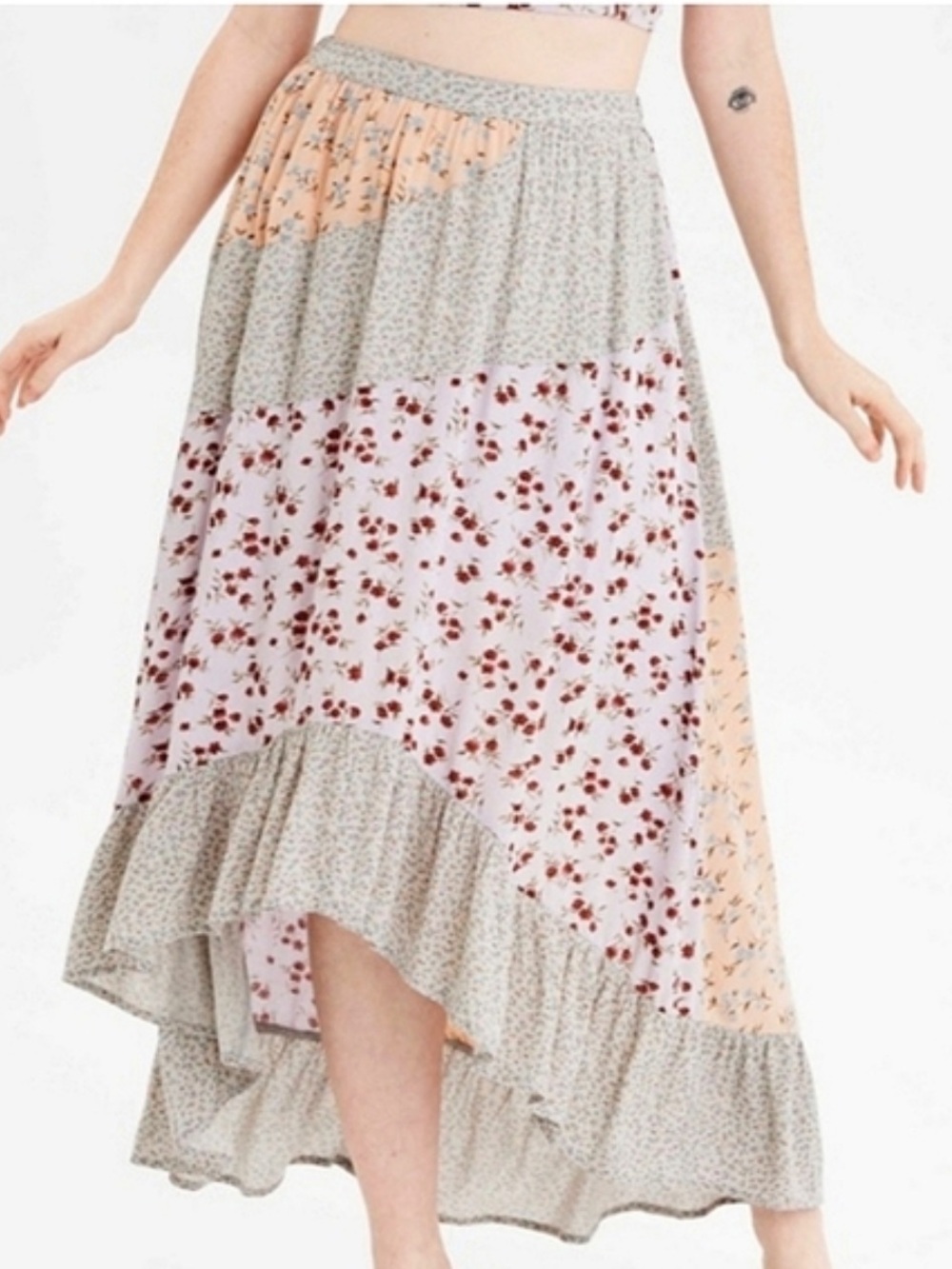 American Eagle Patchwork Midi High Low Skirt Size Medium NWT